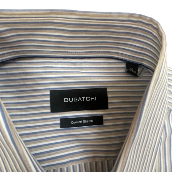 BUGATCHI Comfort Stretch Striped Long Sleeve Button Down Men’s size 16 34/35 - Picture 3 of 6
